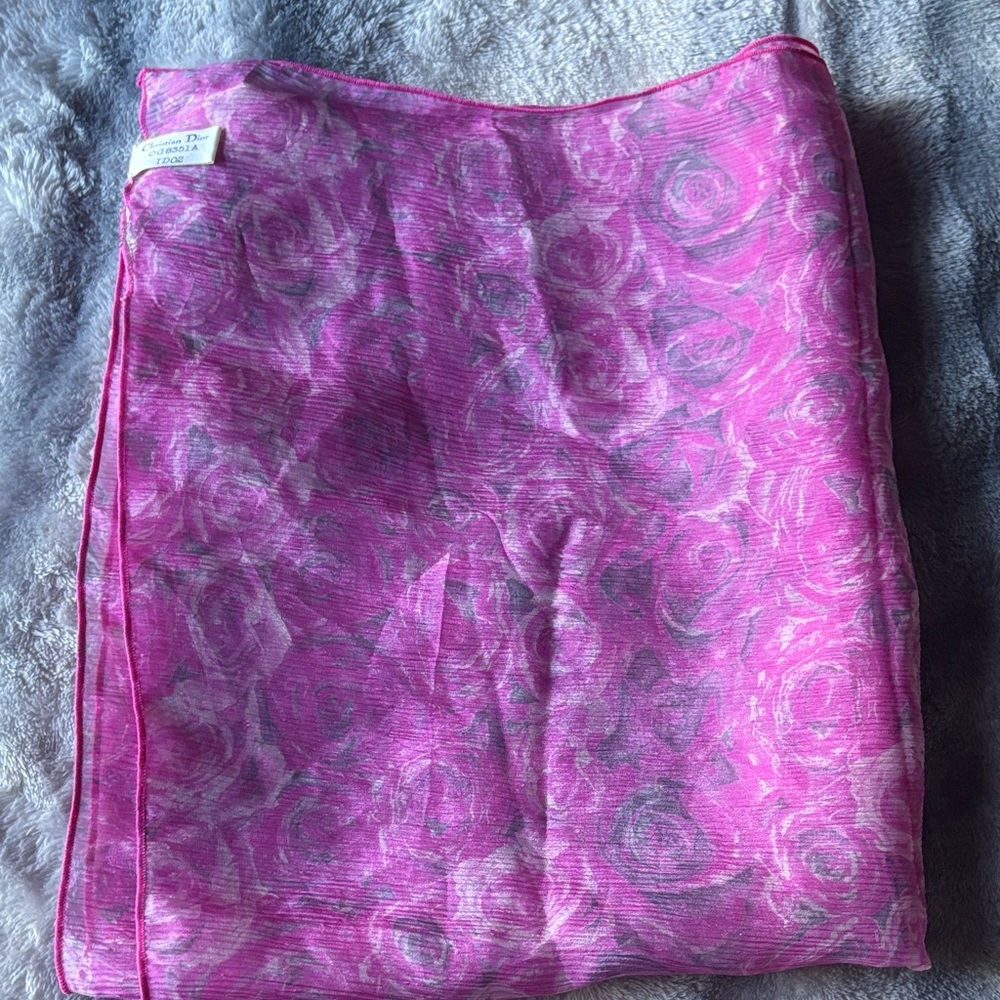 Christian Dior Long  Pink Floral Scarf